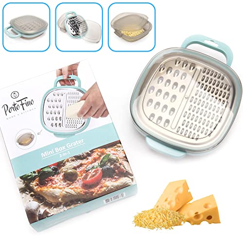 PortoFino Cheese Grater with Container – Cheese Grater with Handle – Graters for Kitchen – Cheese Shredder Small Grater – Cheese Grater Box – Mini Cheese Grater – Cheese Grater HandHeld – Box Grater