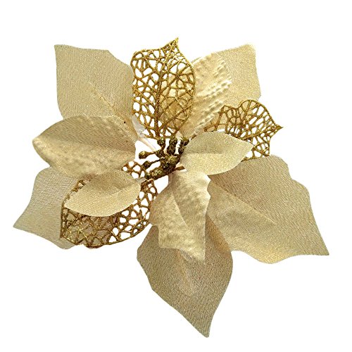 Crazy Night 12Pcs 8.7inch Gold Glitter Poinsettia Artificial Flowers ,Christmas Tree Decorations,Wedding Xmas New Year Wreath Ornaments