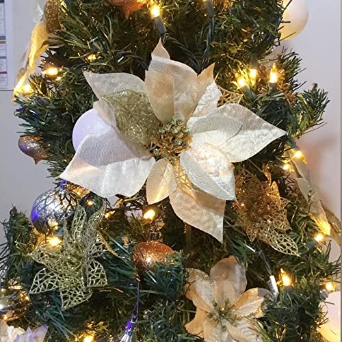 Crazy Night 12Pcs 8.7inch Gold Glitter Poinsettia Artificial Flowers ,Christmas Tree Decorations,Wedding Xmas New Year Wreath Ornaments | The Storepaperoomates Retail Market - Fast Affordable Shopping