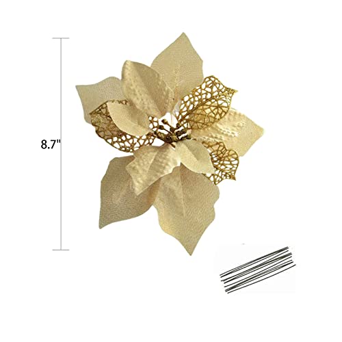 Crazy Night 12Pcs 8.7inch Gold Glitter Poinsettia Artificial Flowers ,Christmas Tree Decorations,Wedding Xmas New Year Wreath Ornaments | The Storepaperoomates Retail Market - Fast Affordable Shopping