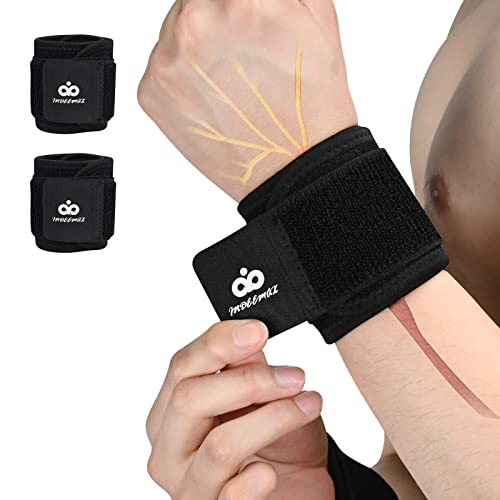 INDEEMAX 2 PACK Wrist Brace Wrist Wraps Compression Wrist Strap for Fitness, Weightlifting, Tendonitis, Carpal Tunnel Arthritis, One Size Fits Most, Reversible for Left and Right Hand, Black
