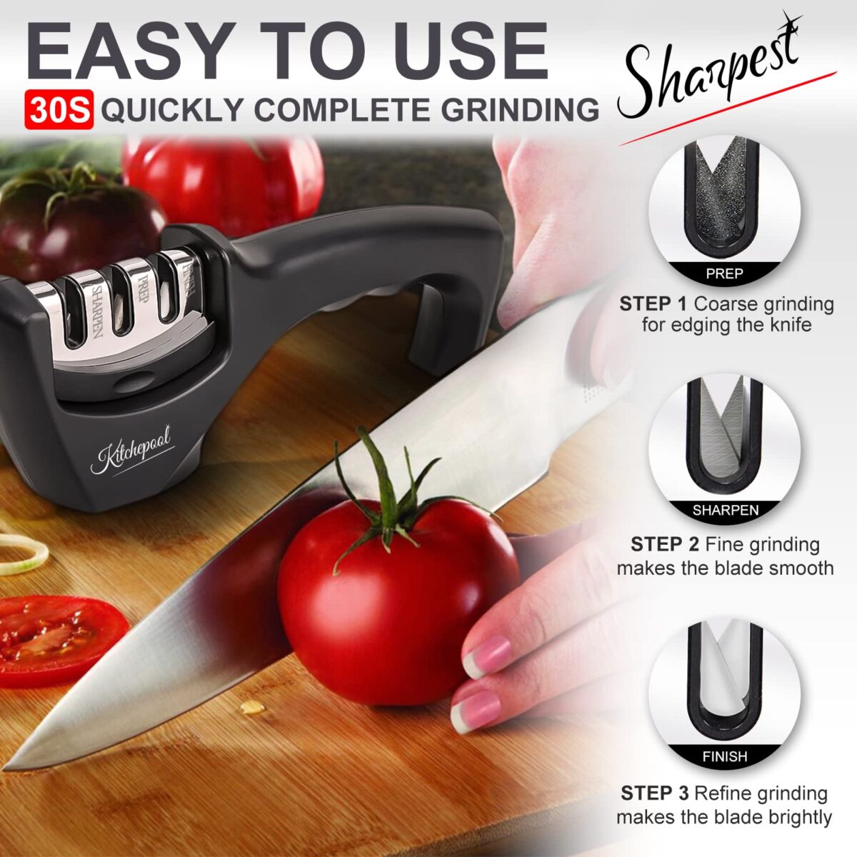 4-in-1 Knife Sharpener Kit with Cut-Resistant Glove, 3-Stage Quality Kitchen Knife Accessories to Repair, Grind, Polish Blade, Professional Knife Sharpening Tool for Kitchen Knives (Black) | The Storepaperoomates Retail Market - Fast Affordable Shopping
