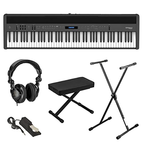 Roland FP-60X 88-Key SuperNATURAL Portable Digital Piano, Black Bundle with Stand, Bench, Sustain Pedal, Studio Monitor Headphones