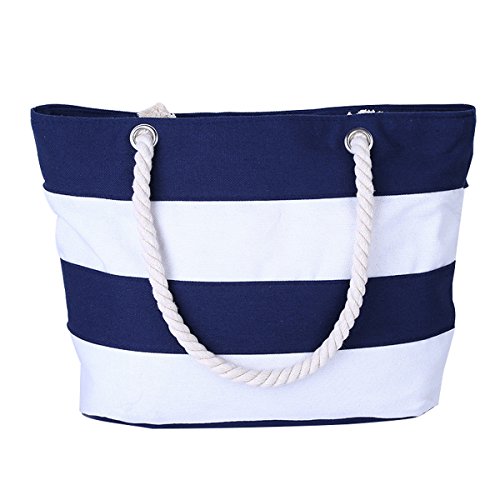 Nevenka Canvas Tote Beach Bag With Zipper Top Handle Handbag Shoulder Bags Shopping Bag (Style 1, Blue White)