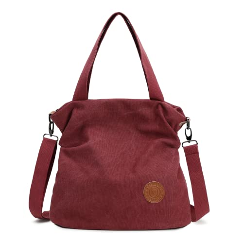 MYHOZEE Canvas Crossbody Bags for Women, Canvas Tote Bag Canvas Purses and Handbags for Womens Wine Red