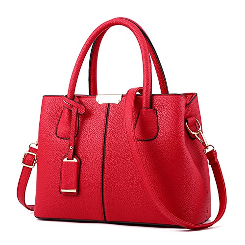 Covelin Women’s Top-handle Cross Body Handbag Middle Size Purse Durable Leather Tote Bag Wine red