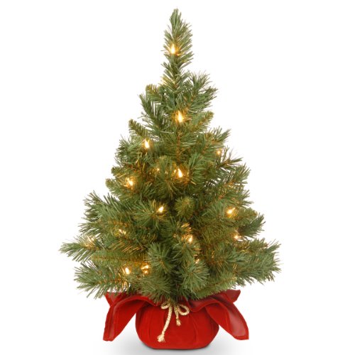 National Tree Company Pre-lit Artificial Mini Christmas Tree | Includes Small Lights and Cloth Bag Base | Majestic Fir – 2 ft