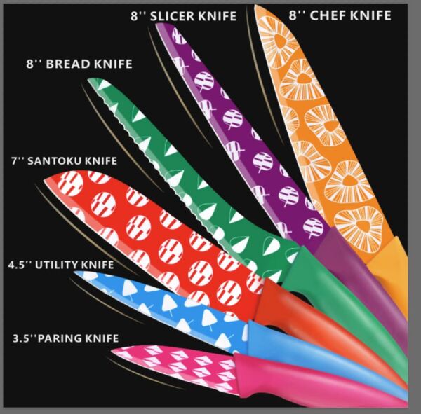 12 Pcs Kitchen Knife Set Color with Sheath Covers Colored High Carbon Stainless Steel Kitchen Chefs Knives Set with Blade Guards 6 Knives with 6 Knife Covers