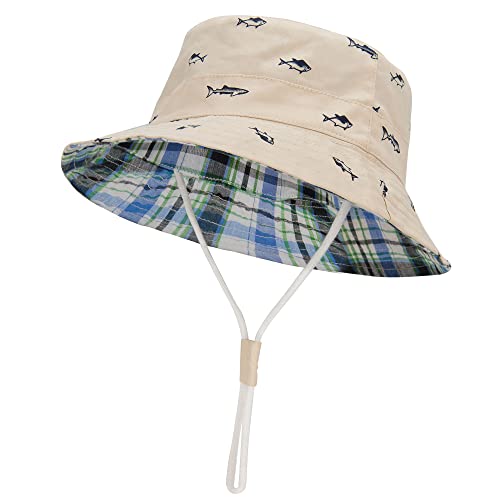 Century Star Baby Sun Hat Kids Wide Brim Bucket Hat Summer Sun Protection Adjustable Beach Hats for Toddler Girls Boys A Beige Fish 6-12 Months