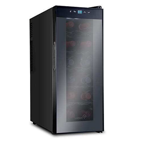 Ivation 12 Bottle Thermoelectric Red And White Wine Cooler/Chiller Counter Top Wine Cellar with Digital Temperature Display, Freestanding Refrigerator Smoked Glass Door Quiet Operation Fridge,Black