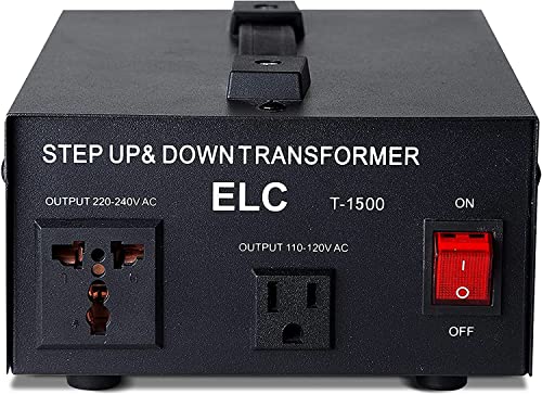 ELC T-1500 1500-Watt Voltage Converter Transformer – Step Up/Down – 110V/220V – Circuit Breaker Protection [3-Years Warranty]