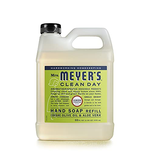 Mrs. Meyer’s Hand Soap Refill, Made with Essential Oils, Biodegradable Formula, Lemon Verbena, 33 fl. oz