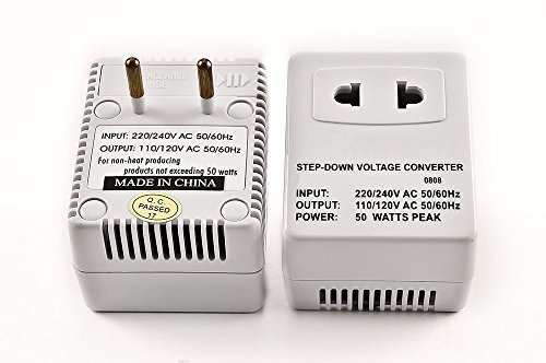 Simran SM-250R Step Down Voltage Converter 50 Watts for International Travel to 220 Volt Countries with Fuse Protection,White