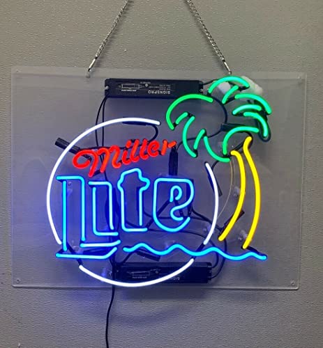 Queen Sense 17″ Miller Lites Palm Tree Neon Sign Acrylic Pub Bar Handmade Wall Decor Neon Light A117MLPTA