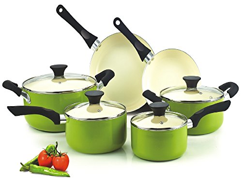 Cook N Home Ceramic coating cookware set, 10-Piece, Green