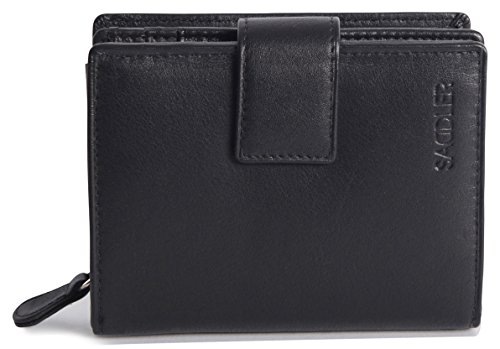 SADDLER Womens Luxurious Leather Medium Trifold RFID Protected Purse Wallet with Zipper Coin Purse | Ladies Designer Clutch Perfect for ID Coins Notes Debit Travel Cards | Gift Boxed – Black