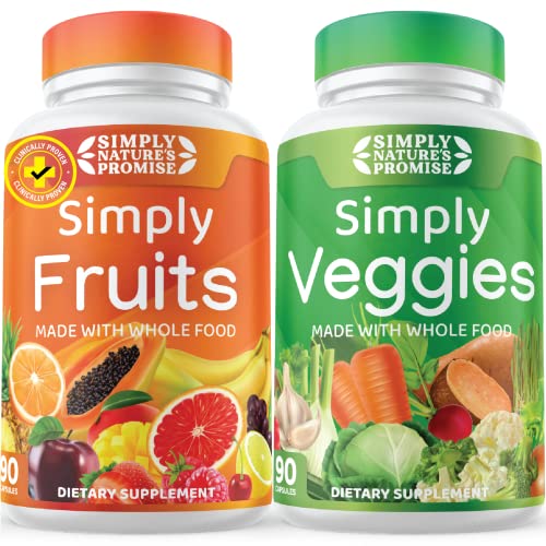 Simply Nature’s Promise – Fruit and Vegetable Supplements – 90 Veggie and 90 Fruit Capsules – Made with Whole Food Superfoods, Packed Vitamins & Minerals – Soy Free – Made in The USA
