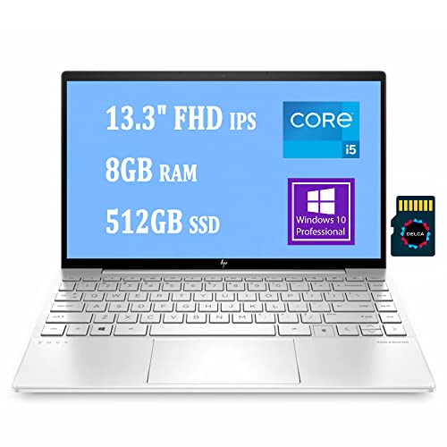 HP Premium Envy 13 Laptop | 13.3″ FHD IPS 100% sRGB Display | 11th Gen Intel 4-Core i5-1135G7 (> i7-1065G7) | 8GB DDR4 512GB SSD | Backlit Fingerprint B&O USB-C Win10 Pro Silver + 32GB Micro SD Card