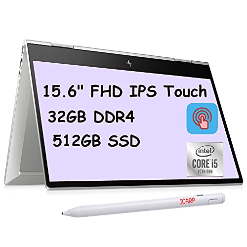 HP 2021 Flagship Envy x360 Convertible 2 in 1 Laptop 15.6″ FHD IPS Touchscreen Intel Quad-Core i5-10210U(Beats i7-8550U) 32GB DDR4 512GB SSD Backlit Fingerprint B&O Webcam Win 10 + Pen