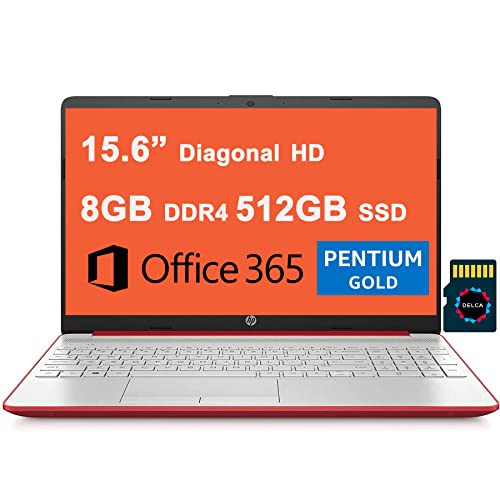 HP Notebook 15 Business Laptop I 15.6” Diagonal HD Display I Intel Pentium Gold 6405U I 8GB DDR4 512GB SSD I Intel UHD Graphics I HDMI USB-C Office365 Win10 Scarlet Red + 32GB MicroSD Card
