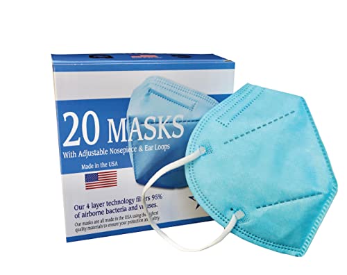 ProStar Respirator Face Mask, Fold-Style with Ear Loops, Made in USA, 20pcs, 4-Layer ≥ 95% Filter Efficiency, Blue Mask