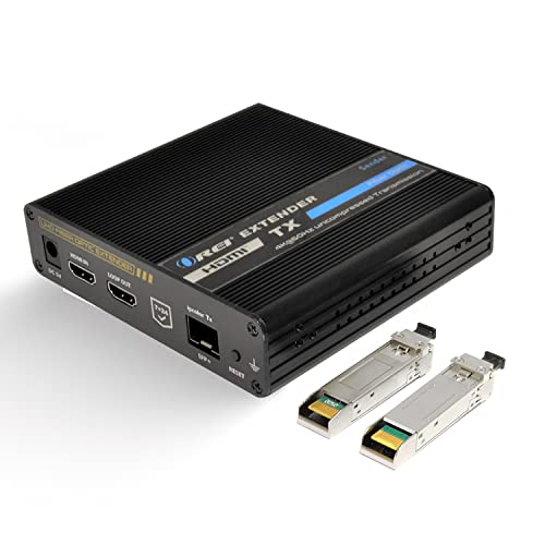 4K HDMI Extender Balun by OREI Transmitter Only Over Fiber Optic Cable UltraHD 4K @ 60Hz 4:4:4 DR, CEC, ARC & IR Support, RS-232 SFP+ LR – Up to 40 KM – ARC Audio Out One to Many Optical Audio Out