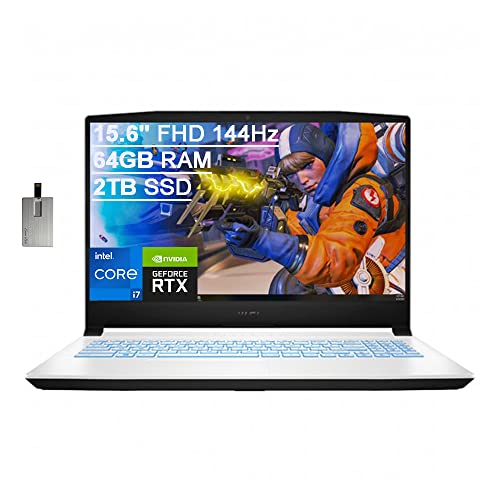 2022 MSI Sword Gaming 15.6″ FHD 144Hz Laptop Computer, 11th Gen Intel Core i7-11800H, 64GB RAM, 2TB PCIe SSD, Backlit Keyboard, GeForce RTX 3050Ti, HD Webcam, Windows 10, White, 32GB SnowBell USB Card