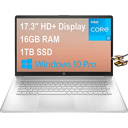 HP 17 Flagship Business Laptop Computer 17.3″ HD+ BrightView Display 11th Gen Intel Core i3-1115G4 (Beats i5-8265U) 16GB RAM 1TB SSD USB-C HD Webcam Win10 Pro Natural Silver + HDMI Cable