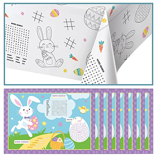 Creative Converting 1 Count Spring Easter Activity Tablecloths 54″ x 88″ and 8 Coloring Activity Sheets – Games for Kids Party or Luncheon – Word Search, Tic Tac Toe, Eggs, Bunny