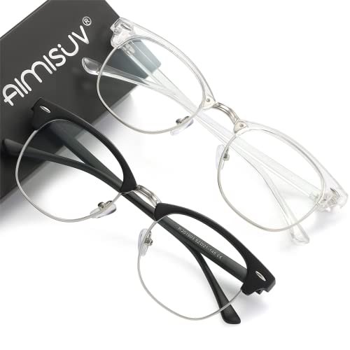 AIMISUV Blue Light Blocking Glasses Women/Men,Retro Half Frame Anti Eyestrain Computer Gaming Glasses(2Pack) (black+clear), Black+clear (201903)
