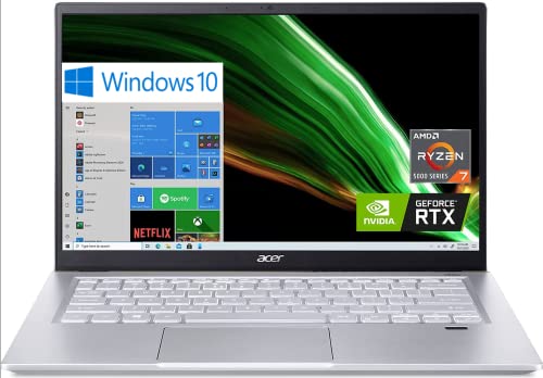 Acer Swift X Creator Laptop, 14″ FHD IPS 100% sRGB Display, 8 Core AMD Ryzen 7 5800U, NVIDIA RTX 3050Ti, 14hr Long Battery Life, Wi-Fi 6, Type-C, Webcam, Fingerprint, Win10 (16GB RAM | 512GB PCIe SSD)