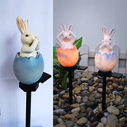 ShyuxIly Easter Bunny Solar Lights – Garden Solar Light Outdoor Decor Resin Bunny Solar LED Garden Lights-Waterproof, Energy Saving- with Stake for Garden Lawn, Yard Art, Pathway, Patio Decor (Blue)