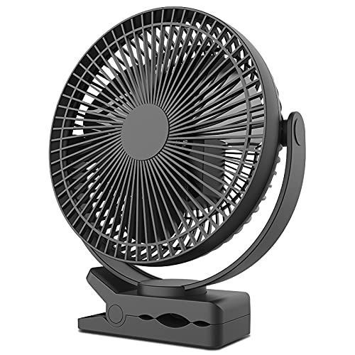 zoolb 5000mAh Rechargeable USB Fan, 8-Inch Battery Operated Clip on Fan for Golf Car & Stroller, 4 Speeds Personal Fan, Strong Airflow, Portable Fan for Office Desk Outdoor Travel Camping Tent Gym