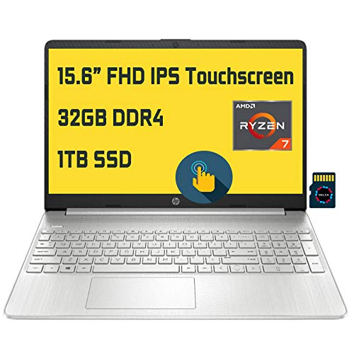 HP Laptop 15 Business Laptop Computer I 15.6” Diagonal FHD IPS Touchscreen I AMD 8-Core Ryzen 7 4700U (>i7-10710U) I 32GB DDR4 1TB SSD I USB-C HDMI Win10 + 32GB MicroSD Card