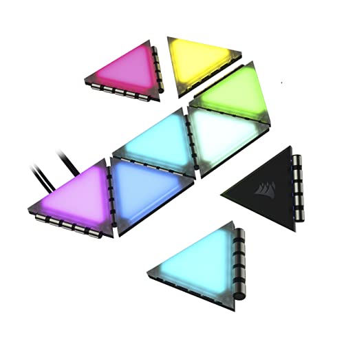 Corsair iCUE LC100 Case Accent Lighting Panels – Mini Triangle – 9X Tile Starter Kit (81 RGB LEDs with Light Diffusion, Simple Magnetic Attachment, CORSAIR iCUE Lighting Node PRO Included)