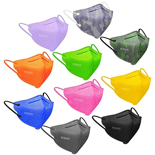 KN95 Face Masks Small Size, 10 Colors Individually Wrapped KN95 Masks with Cute Deisgn, 5 Layers Breathable Comfortable Safety Mask Disposable with Elastic Ear Loop, Filter Efficency≥95%- 10 Packs