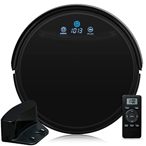 Robot Vacuum,Automatic Robotic Vacuum Cleaner Self-Charging Robot Schedule Cleaning with Remote 500 ML Large Dustbin 120min Deep Clean for Carpet, hardfloor ,Tiles and pet Hair Clean(Black)