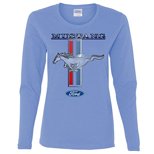 Ford Mustang Logo Official Licensed Womens Long Sleeves, Carolina Blue, X-Large