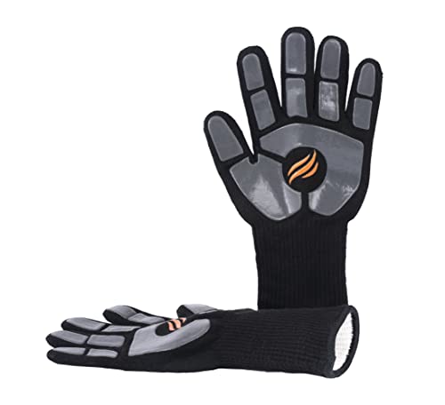 Blackstone 5558 Griddle Gloves with Silicone Palm Pads Heat Resistant up to 500 Degrees, Easy Grip for Indoor and Outdoor Cooking, Grilling, Baking, Fire Pit, Fryer, Oven, One Size, Black/Grey