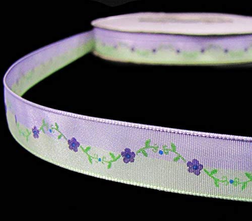 Ribbon Bows Crafts Ribbons for Gifts Wrapping Party Wedding – 5 Yards Lavender Purple Green Spring Flower Vine Maypole Ribbon 5/8″W