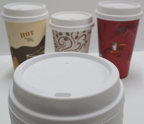 White Dome Lid for 10-24 Oz Paper Hot Cups, and 12-16 oz. perfectouch cup – 100 pc. Disposable Coffee Cup Plastic Travel Dome Lids (100 pc., White)