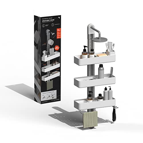 The SHARPER IMAGE SpaStudio Hook, Modular Hanging Shower Caddy, Adjustable 3 Tier Design with Customizable Fit and Storage