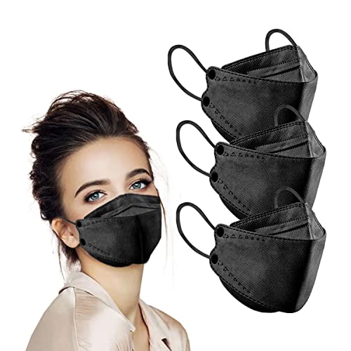 50PCS KF94 Mask, 3D Fish Type Masks for Adult, Protective Face Shield Mask 4 Layer with Adjustable Nose Clip Men Women Black