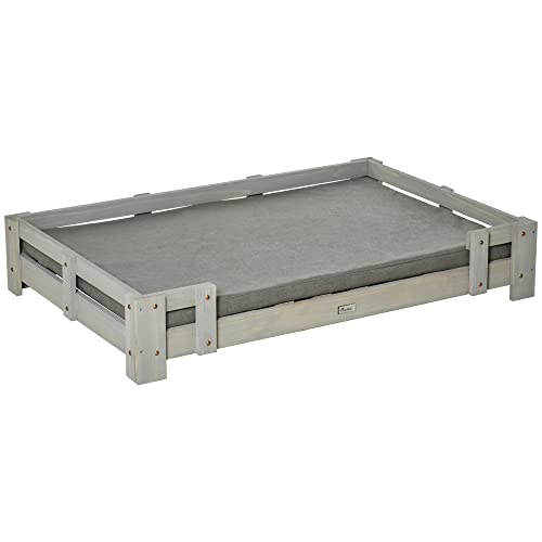 PawHut Large Dog Bed with Soft Sponge Cushion, Wood Dog Bed with Roomy Surface, Elevated and Upraised, Durable Frame, Slate Gray