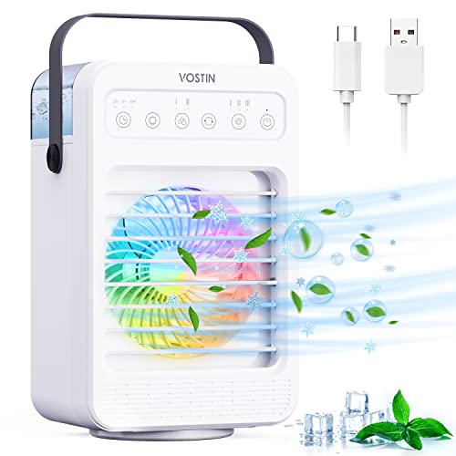 Portable Air Conditioners – 75°Oscillating Personal Air Conditioner with 4 Wind Speeds, Portable AC Cooler with LED Light, 2 Spray Humidity, 2/4/6H Timer, Mini AC Unit for Autumn