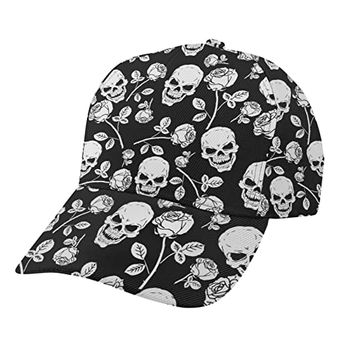 Unisex Mens Womens Skull Rose Baseball Caps Trucker Hat Fashion Casual Adjustable Sun Hat Sport Dad Hat Gifts for Running Activities Hiking