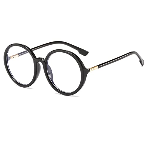 Reading Glasses, Retro Round Frames Eyeglass, Anti Blue Light Eyeglasses, Oversized Frame Computer Glasses for Women Men, Anti Glare/UV Ray Eyeglasses (Color : Black-01, Size : +3)