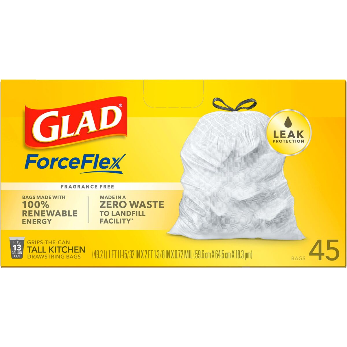 Glad ForceFlex Tall Kitchen Drawstring Trash Bags, 13 Gallon, 45 Count (Package May Vary) | The Storepaperoomates Retail Market - Fast Affordable Shopping