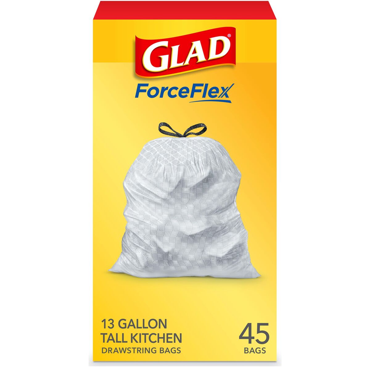 Glad ForceFlex Tall Kitchen Drawstring Trash Bags, 13 Gallon, 45 Count (Package May Vary) | The Storepaperoomates Retail Market - Fast Affordable Shopping