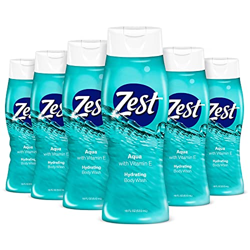 Zest Invigorating Aqua Body Wash – 6 Pack x 18 Fl Oz – Refreshing Rich Lather Rinses Your Body Clean and Leaves You Feeling Moisturized- with Vitamin E – Giving You Skin That Feels Smooth and Hydrated